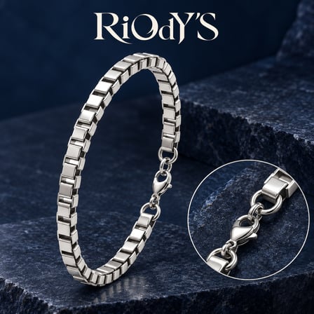 RiOdY'S Kastor Erkek Bileklik Gümüş Renk Çelik Kare Arnavut Zincir Kancalı Kilit
