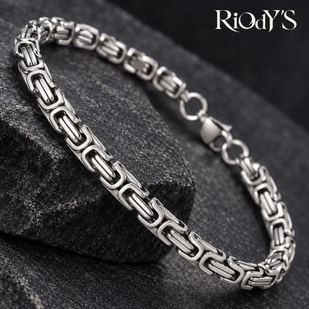 RiOdY'S Basileus Erkek Bileklik 4 mm Gümüş Renk Çelik Kral Zincir Kancalı Kilit