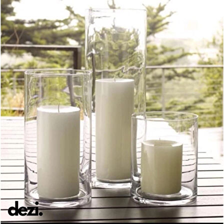 3'lü Silindir Set Cam Vazo, Mumluk Kalın 1.Sınıf Kalite Cam Vazo Mumluk Seti (15-20-25cm)