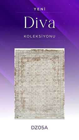 Royal Halı Diva DZ05A Krem Vizon Viskon Akrilik Yumuşak Dokulu Otantik Etnik Halı