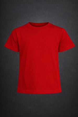 Erkek-Kız Çocuk Kırmızı DÜZ Renk Yuvarlak Yaka T-Shirt