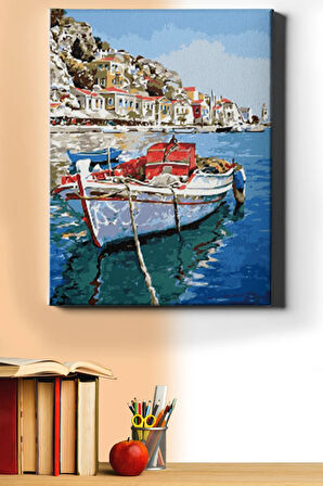 Ege Kıyıları Sayılarla Boyama Seti Tuval Seti Fırça Boya Dahil (kasnaklı) Hobi - 40x50cm