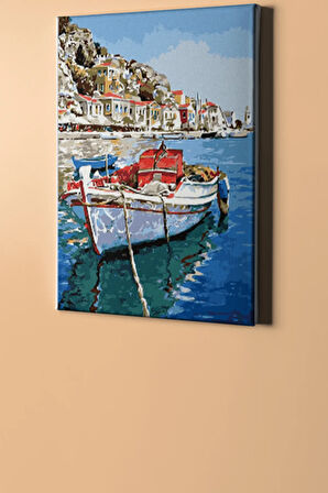 Ege Kıyıları Sayılarla Boyama Seti Tuval Seti Fırça Boya Dahil (kasnaklı) Hobi - 40x50cm