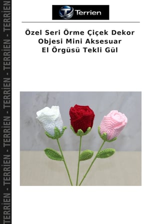 Özel Seri Örme Çiçek Dekor Objesi Mini Aksesuar El Örgüsü Tekli Gül