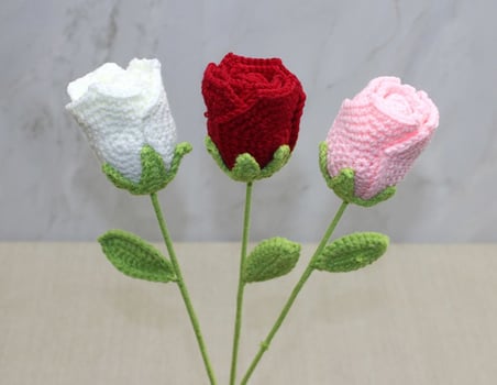Özel Seri Örme Çiçek Dekor Objesi Mini Aksesuar El Örgüsü Tekli Gül