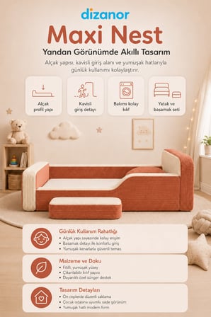 Dizanor Maxi Nest Tek Kısa Yan Kenarlı Montessori Yatak Seti