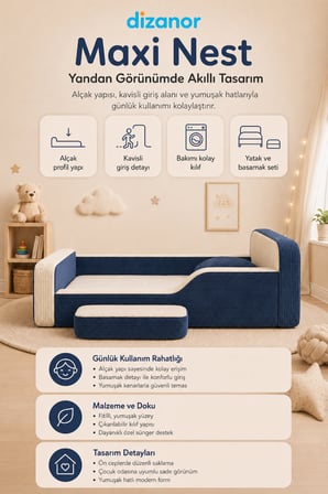 Dizanor Maxi Nest Tek Kısa Yan Kenarlı Montessori Yatak Seti