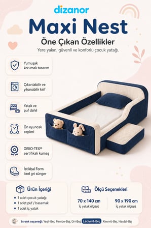 Dizanor Maxi Nest Tek Kısa Yan Kenarlı Montessori Yatak Seti