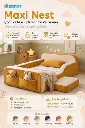 Dizanor Maxi Nest Tek Kısa Yan Kenarlı Montessori Yatak Seti