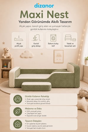Dizanor Maxi Nest Tek Kısa Yan Kenarlı Montessori Yatak Seti