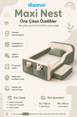 Dizanor Maxi Nest Tek Kısa Yan Kenarlı Montessori Yatak Seti