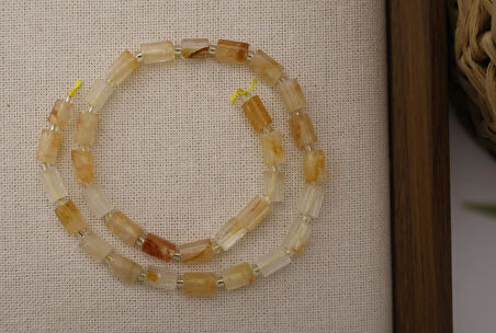 SİLİNDİR KÖŞELİ KESİM SARI KUVARS 8X11 MM DOĞAL TAŞ DİZİ- YÜKSEK KALİTELİ DOĞAL TAŞ