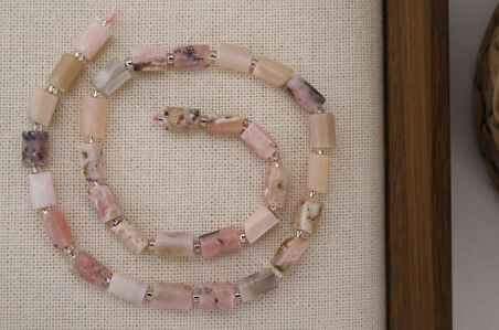 SİLİNDİR KÖŞELİ KESİM PEMBE OPAL 8X11 MM DOĞAL TAŞ DİZİ- YÜKSEK KALİTELİ DOĞAL TAŞ