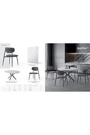 Zenit Plus Açılır Yuvarlak Masa Takımı – Beyaz Mermer Siyah Ayak – Ø120→160 cm. 4 Sandalye