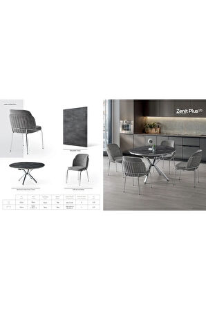 Zenit Plus Açılır Yuvarlak Masa Takımı – Siyah Mermer Krom Ayak – Ø120→160 cm. 4 Sandalye