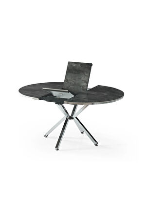 Zenit Plus Açılır Yuvarlak Masa Takımı – Siyah Mermer Krom Ayak – Ø120→160 cm. 4 Sandalye