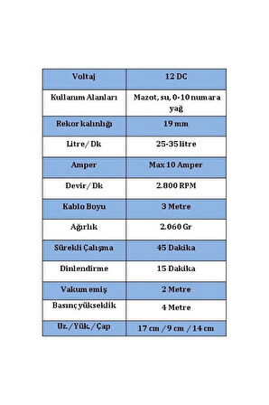 Düzey 12 Volt 3/4'' Hortum Çıkışlı Dıştan Çekme Mazot Aktarma(SIVI TRANSFER) Pompası (SU,SÜT,YAĞ)
