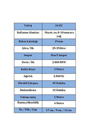 Düzey 24 Volt 3/4'' Hortum Çıkışlı Dıştan Çekme Mazot Aktarma(SIVI TRANSFER) Pompası (SU,SÜT,YAĞ)