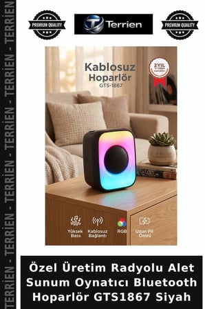 Özel Üretim Radyolu Alet Sunum Oynatıcı Bluetooth Hoparlör GTS1867 Siyah
