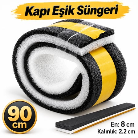 Yapışkanlı Kapı Altı Eşik Süngeri İnce Köpük Soğuk İzolasyon Bandı Fitili 90 cm Toz Böcek Engelleme