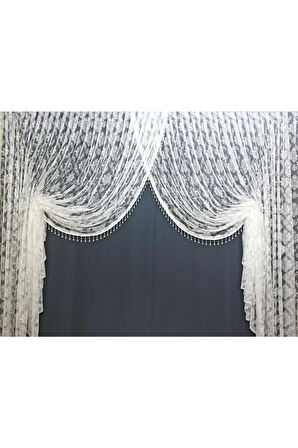 Kruvaze Yanki Model Damask Tül İnci Boncuklu Mekanizmalı  Tül Perde