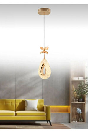 Damla Model Gold 3 Renk Modu Ledli Kristal Taşlı Modern Salon Mutfak Oturma Odası Led Avize