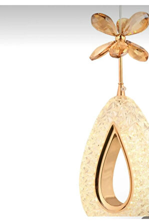 Damla Model Gold 3 Renk Modu Ledli Kristal Taşlı Modern Salon Mutfak Oturma Odası Led Avize