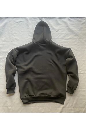 Dark Baskılı Siyah Erkek Kapüşonlu 3 iplik Şardonlu Ribanalı Sweatshirt Hoodie