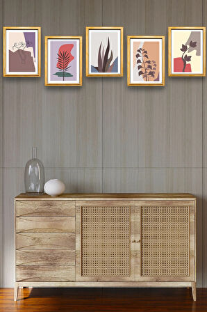 5 Parça Çerçeve Görünümlü Mdf Tablo Seti,  Oturma Odası, Salon, Ofis, Ev Duvar Tablosu