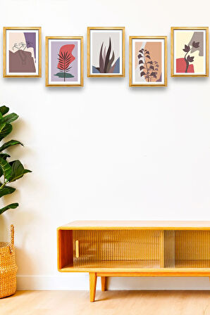5 Parça Çerçeve Görünümlü Mdf Tablo Seti,  Oturma Odası, Salon, Ofis, Ev Duvar Tablosu