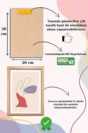 5 Parça Çerçeve Görünümlü Mdf Tablo Seti,  Oturma Odası, Salon, Ofis, Ev Duvar Tablosu