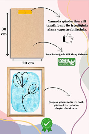 5 Parça Çerçeve Görünümlü Mdf Tablo Seti,  Oturma Odası, Salon, Ofis, Ev Duvar Tablosu