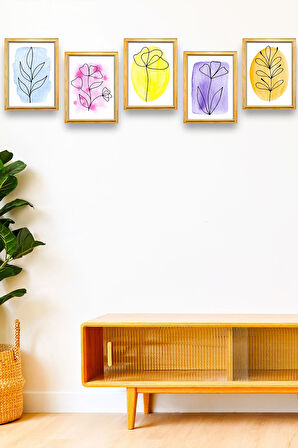 5 Parça Çerçeve Görünümlü Mdf Tablo Seti,  Oturma Odası, Salon, Ofis, Ev Duvar Tablosu
