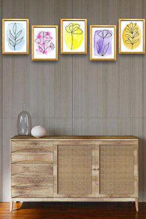 5 Parça Çerçeve Görünümlü Mdf Tablo Seti,  Oturma Odası, Salon, Ofis, Ev Duvar Tablosu