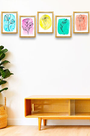 5 Parça Çerçeve Görünümlü Mdf Tablo Seti,  Oturma Odası, Salon, Ofis, Ev Duvar Tablosu