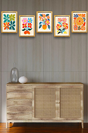 5 Parça Çerçeve Görünümlü Mdf Tablo Seti,  Oturma Odası, Salon, Ofis, Ev Duvar Tablosu