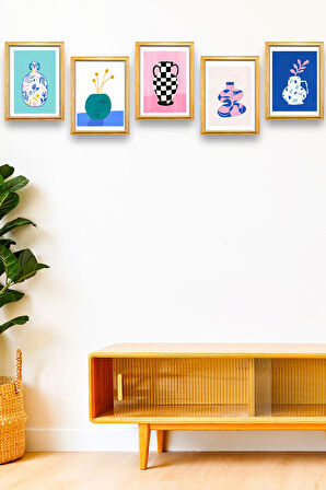 5 Parça Çerçeve Görünümlü Mdf Tablo Seti,  Oturma Odası, Salon, Ofis, Ev Duvar Tablosu
