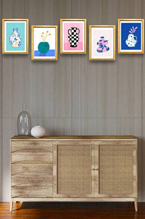 5 Parça Çerçeve Görünümlü Mdf Tablo Seti,  Oturma Odası, Salon, Ofis, Ev Duvar Tablosu
