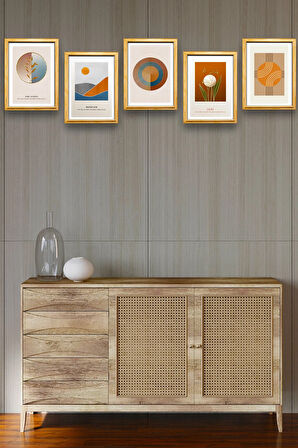 5 Parça Çerçeve Görünümlü Mdf Tablo Seti,  Oturma Odası, Salon, Ofis, Ev Duvar Tablosu