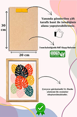 5 Parça Çerçeve Görünümlü Mdf Tablo Seti,  Oturma Odası, Salon, Ofis, Ev Duvar Tablosu