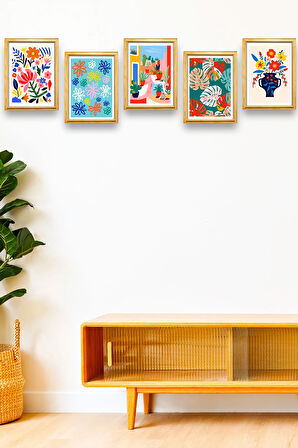 5 Parça Çerçeve Görünümlü Mdf Tablo Seti,  Oturma Odası, Salon, Ofis, Ev Duvar Tablosu