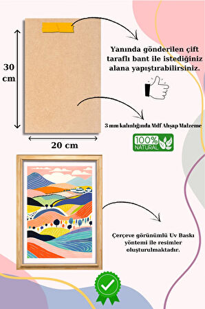 5 Parça Çerçeve Görünümlü Mdf Tablo Seti,  Oturma Odası, Salon, Ofis, Ev Duvar Tablosu