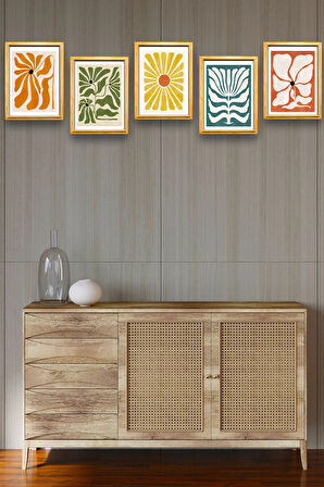5 Parça Çerçeve Görünümlü Mdf Tablo Seti,  Oturma Odası, Salon, Ofis, Ev Duvar Tablosu