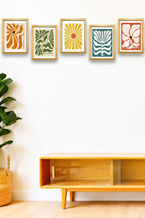 5 Parça Çerçeve Görünümlü Mdf Tablo Seti,  Oturma Odası, Salon, Ofis, Ev Duvar Tablosu