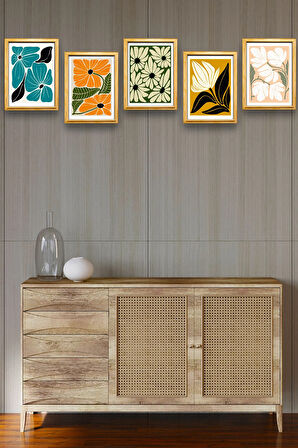 5 Parça Çerçeve Görünümlü Mdf Tablo Seti,  Oturma Odası, Salon, Ofis, Ev Duvar Tablosu