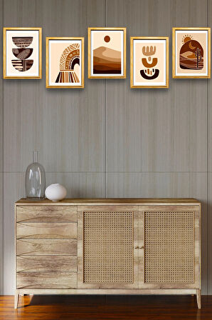 5 Parça Çerçeve Görünümlü Mdf Tablo Seti,  Oturma Odası, Salon, Ofis, Ev Duvar Tablosu