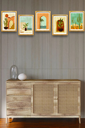 5 Parça Çerçeve Görünümlü Mdf Tablo Seti,  Oturma Odası, Salon, Ofis, Ev Duvar Tablosu