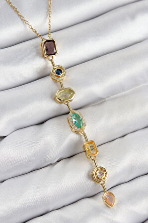 Dodes Dodes Pirinç Renkli Zirkon Taşlı Model Gold Renk 7 Element Kadın Y Kolye TG27BKO10439