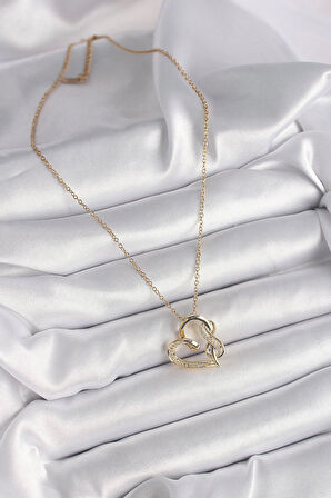 Dodes Dodes 316L Çelik Gold Renk Zincir Zirkon Taş Detaylı Kalp Model Sonsuzluk Detay Kadın Kolye TG27BKO9583