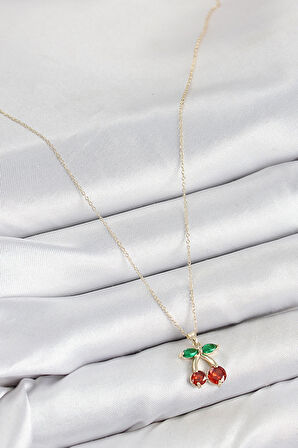 Dodes Pirinç Zirkon Taşlı Kiraz Model Gold Renk Kadın Kolye TG27BKO10420